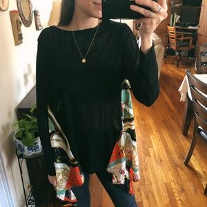 New Mixed Media Floral Print Long Sleeve Top Boho